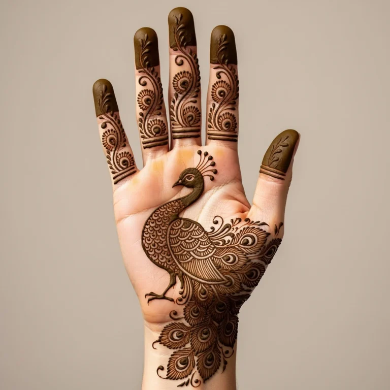 Front hand trendy pattern mehndi design with elegant floral henna artwork