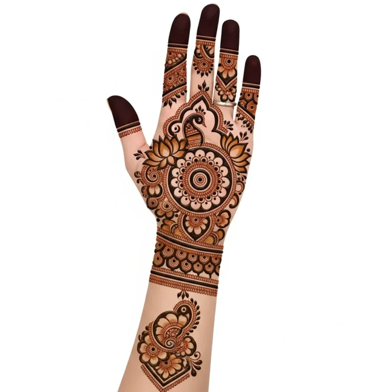 Arabic full hand mehndi design with elegant floral pattern and intricate henna artwork