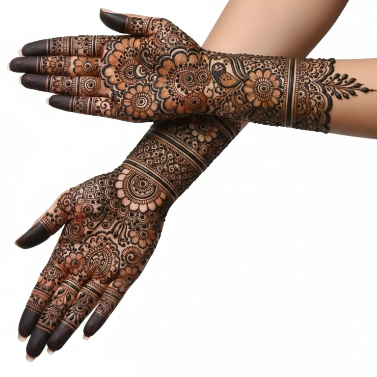 Creative full hand mehndi design for girls with elegant artistic henna patterns