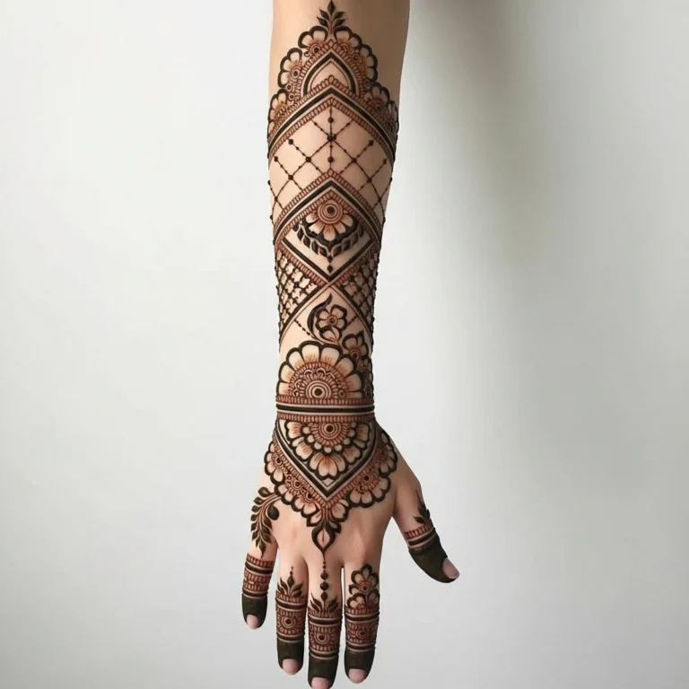 Easy full hand henna design for beginners with stylish decorative floral artwork