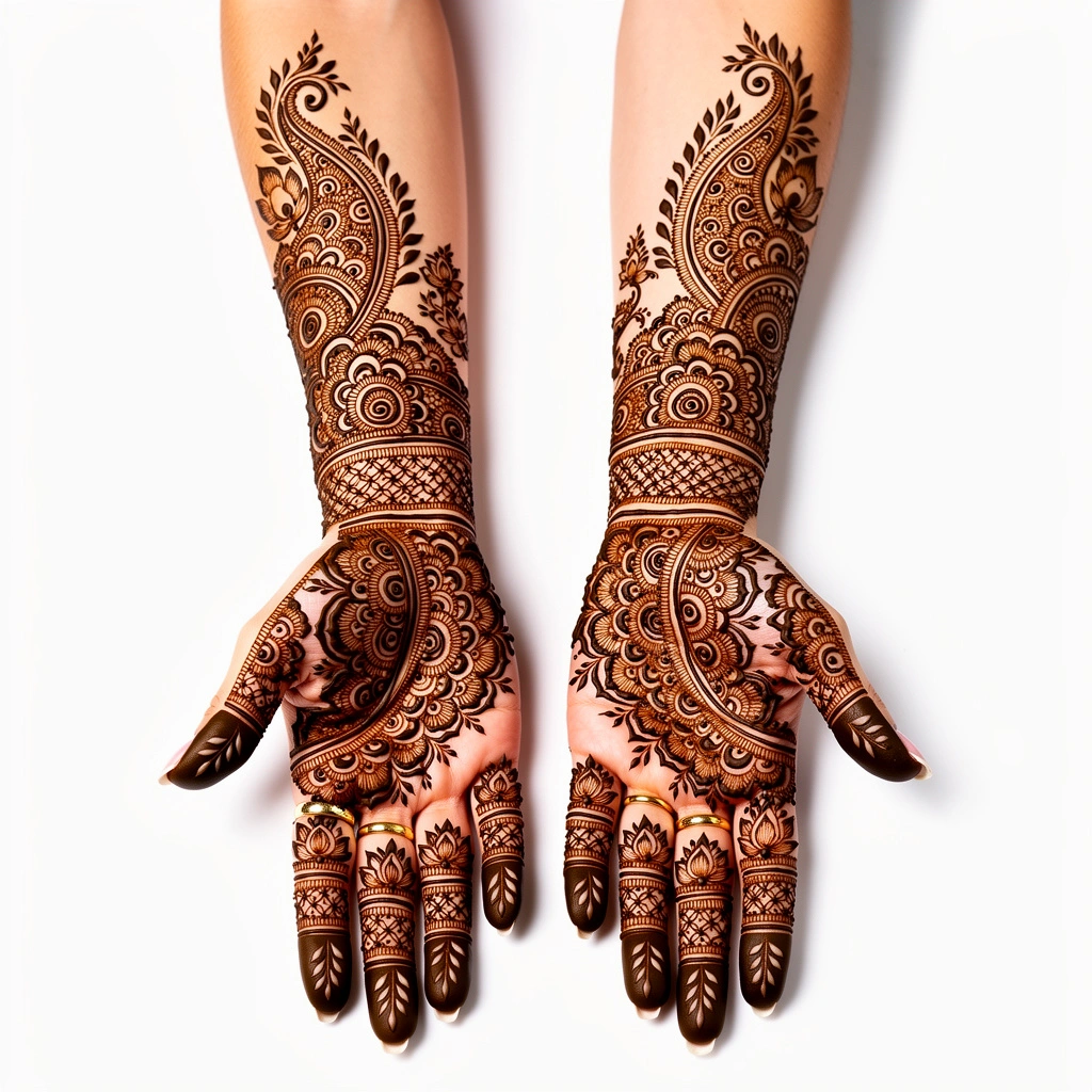 Full hand mehndi design with elegant floral and decorative henna patterns