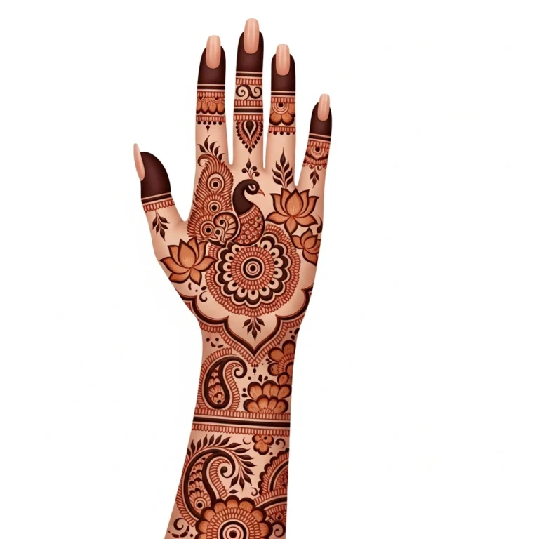 Full hand front hand floral mehndi design with elegant flower henna patterns