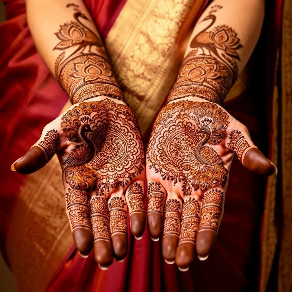 Beautiful full hand wedding mehndi design featuring intricate grand bridal henna artwork