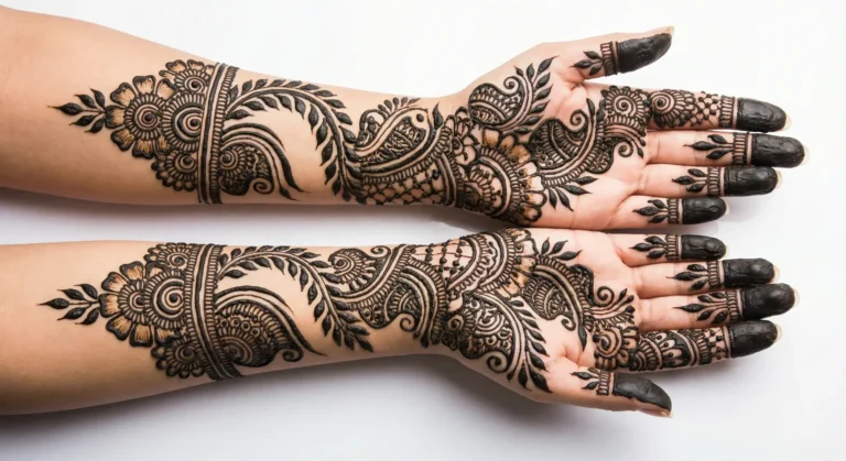 Latest full hand mehndi design with elegant floral henna patterns