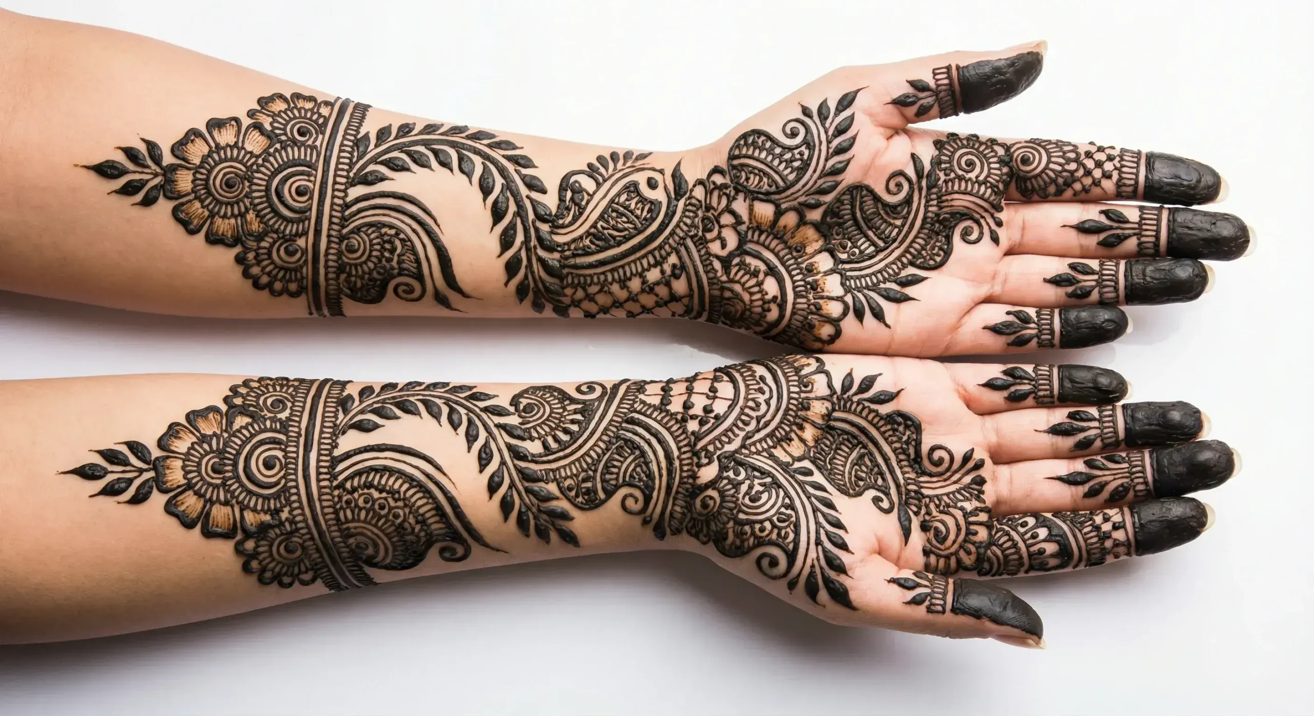 Latest full hand mehndi design with elegant floral henna patterns