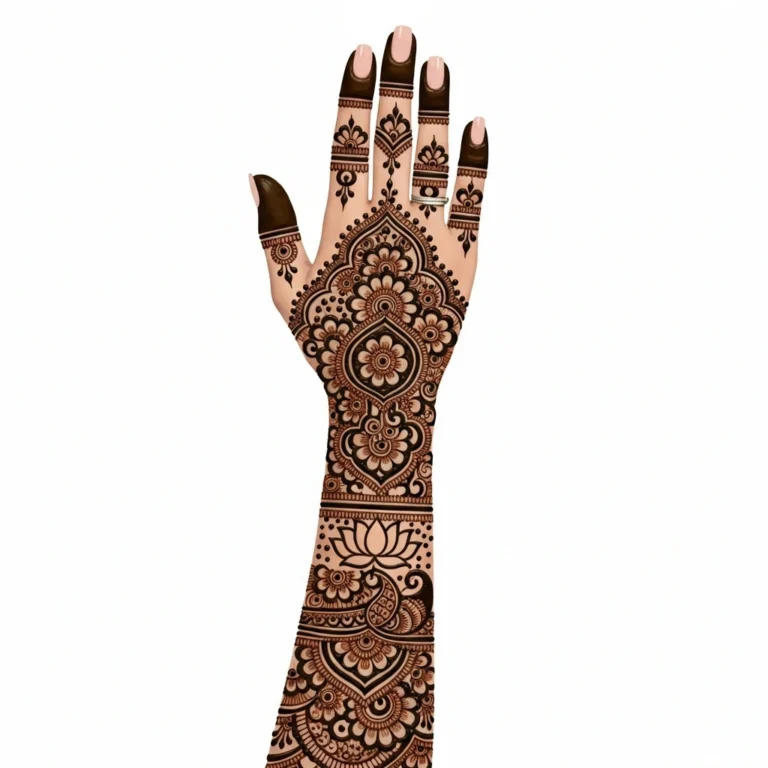Exclusive full hand luxury bridal mehndi design with stunning ornamental wedding henna artwork