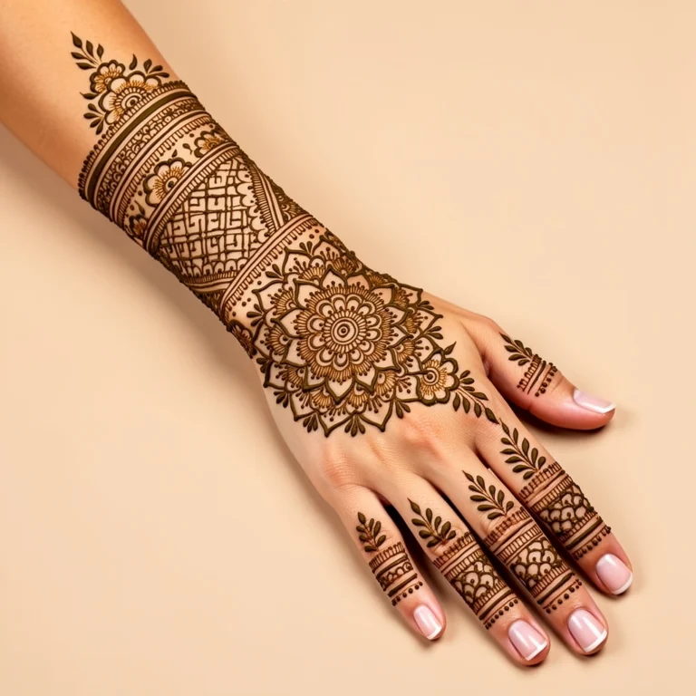 Simple Arabic full hand mehndi design with elegant floral henna patterns