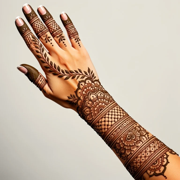 Simple floral full hand mehndi design with elegant flower henna patterns