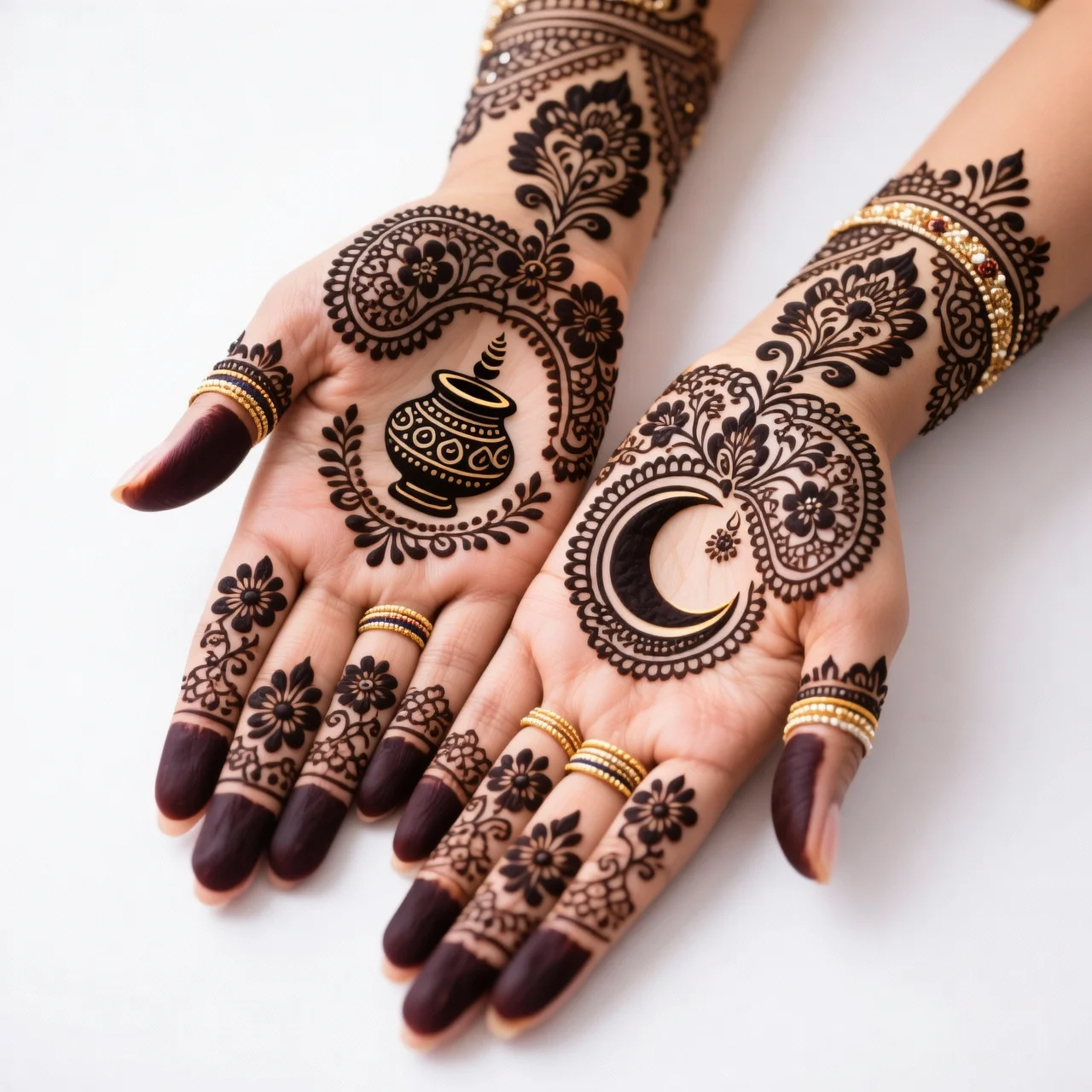 Arabic Karwa Chauth mehndi design with elegant floral and intricate henna patterns