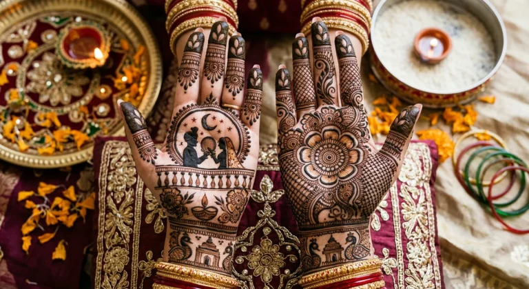 Beautiful Karwa Chauth mehndi design with elegant floral henna patterns