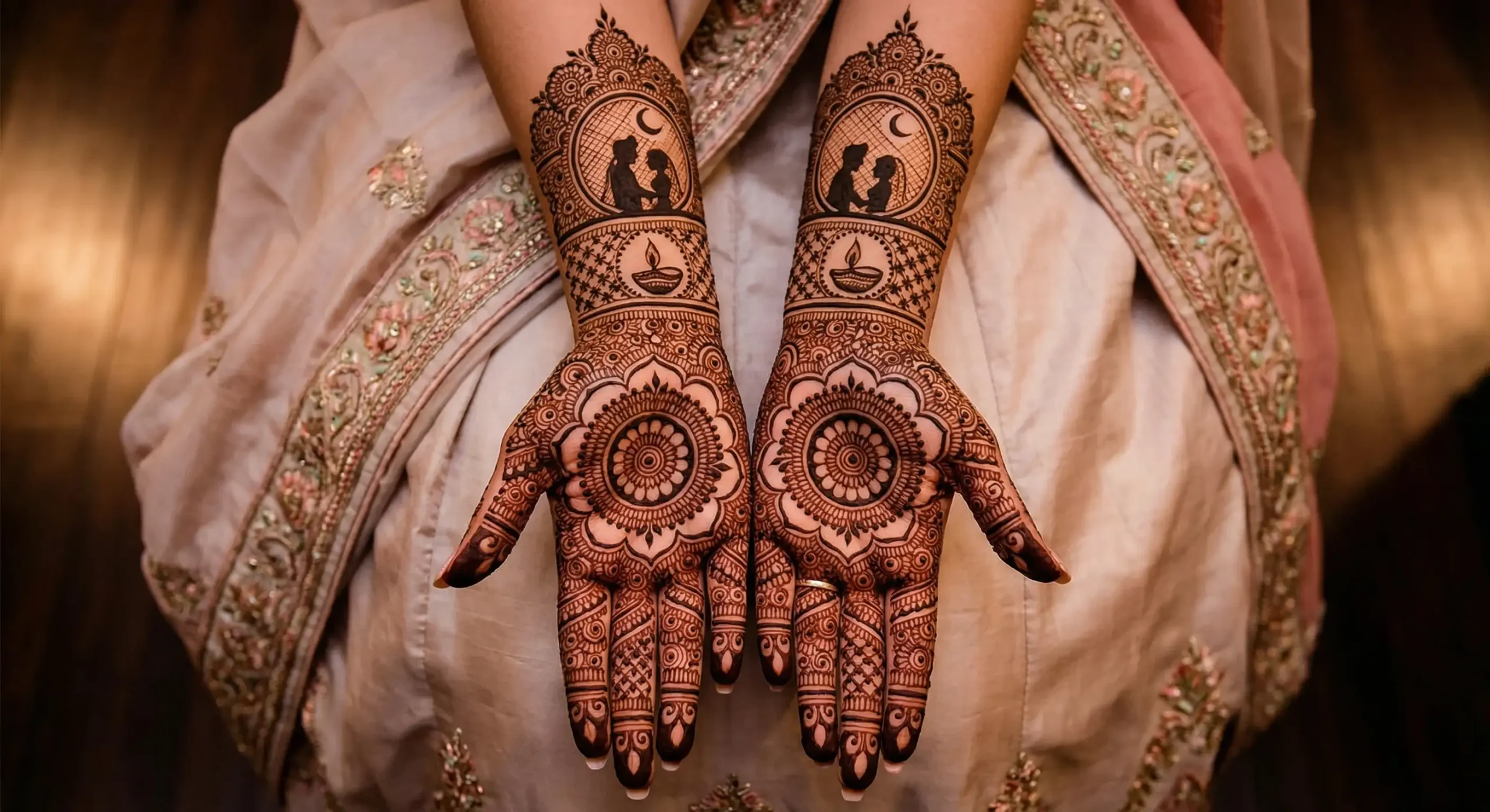 Karwa Chauth mehndi design featuring a beautiful festive floral henna look