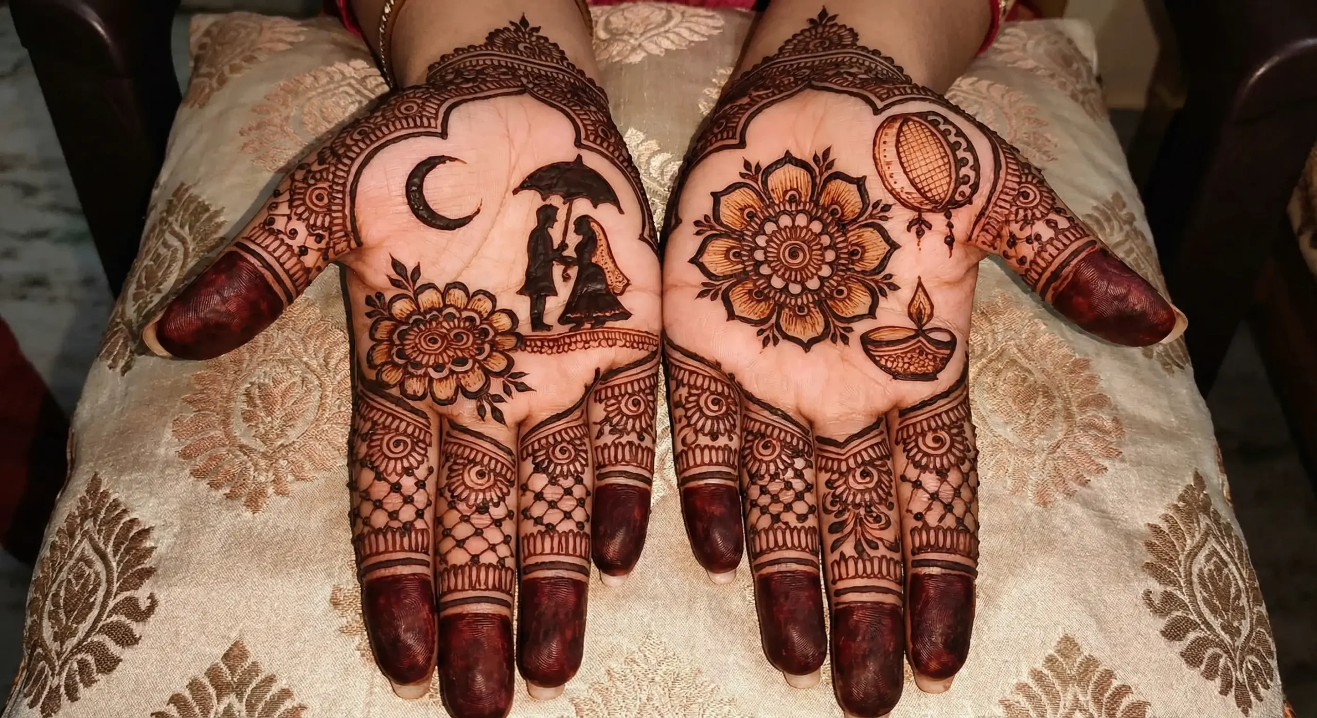 Karwa Chauth celebration mehndi design with elegant floral henna artwork