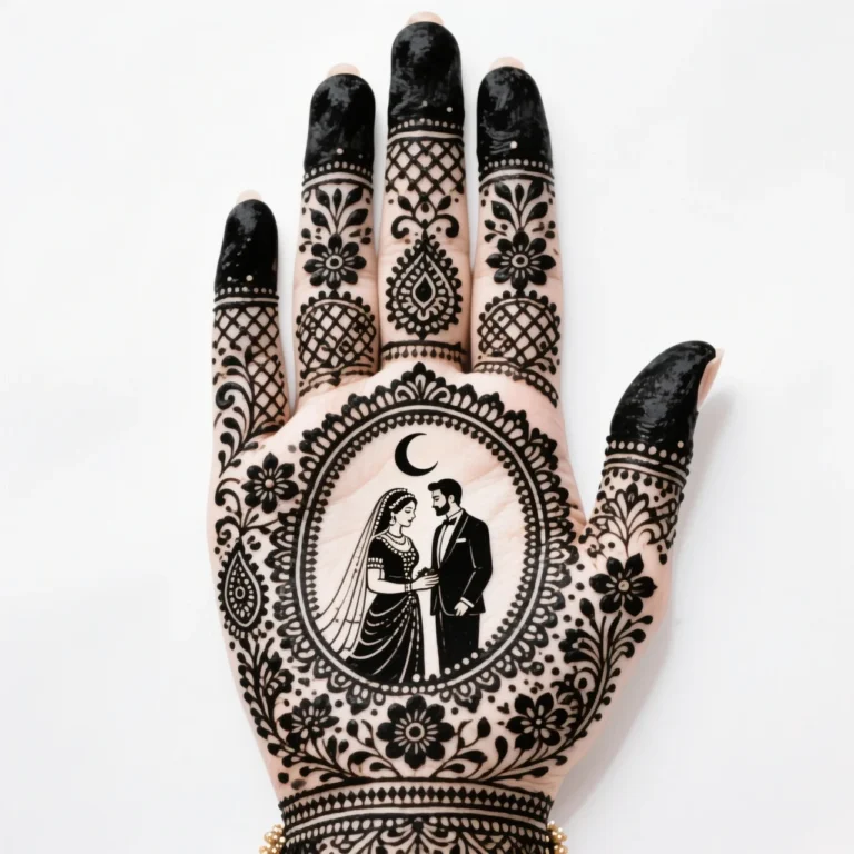 Traditional Karwa Chauth henna design showcasing elegant floral mehndi artwork