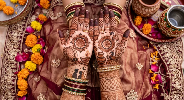 Latest Karwa Chauth mehndi design with elegant floral henna patterns