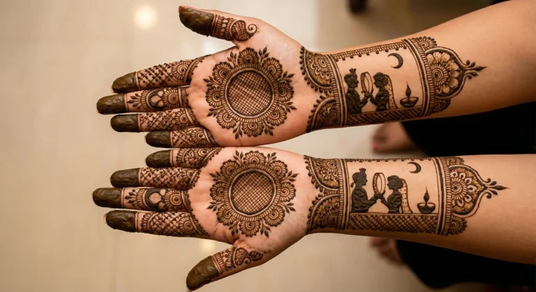 Karwa Chauth mehndi design for married ladies with elegant floral henna patterns