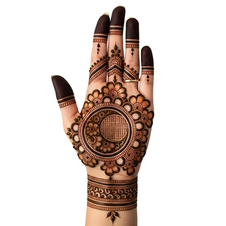 Minimal pattern Karwa Chauth mehndi design with elegant floral henna artwork