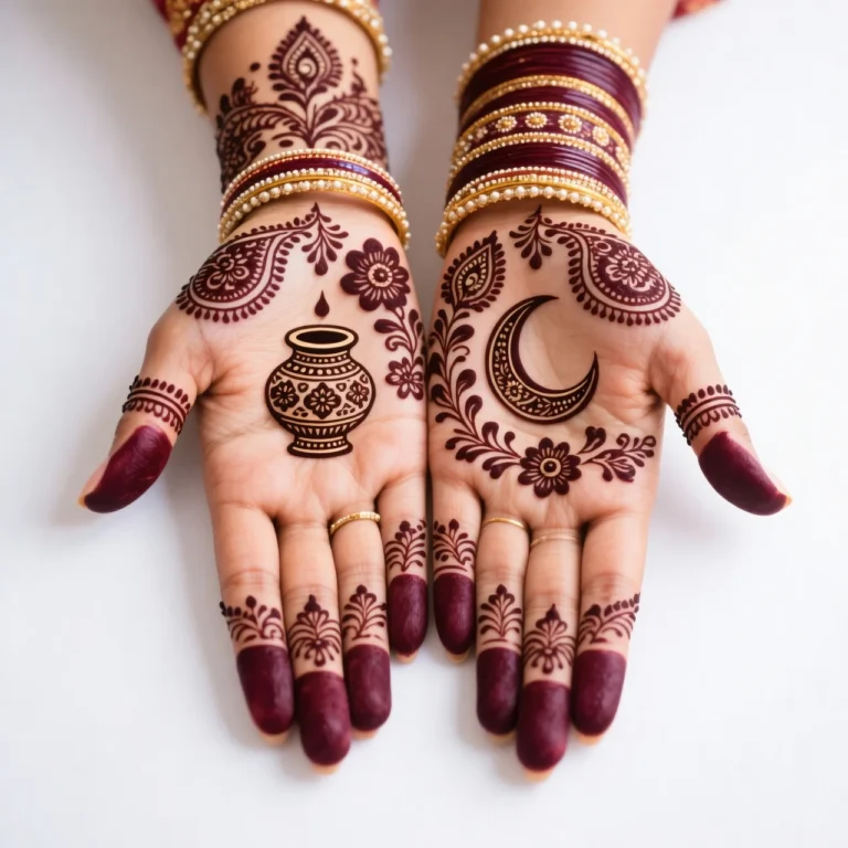 Modern Karwa Chauth mehndi design with elegant floral henna patterns