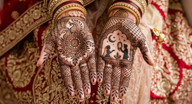 Beautiful simple Karwa Chauth mehndi design featuring delicate floral henna artwork