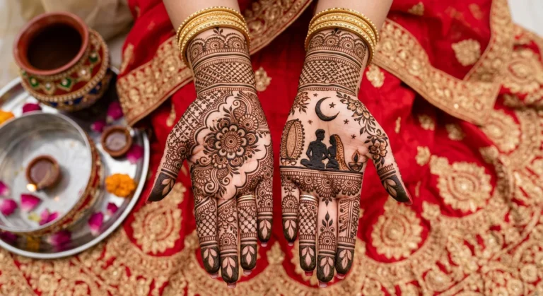 Simple Karwa Chauth mehndi design for women with elegant floral henna patterns