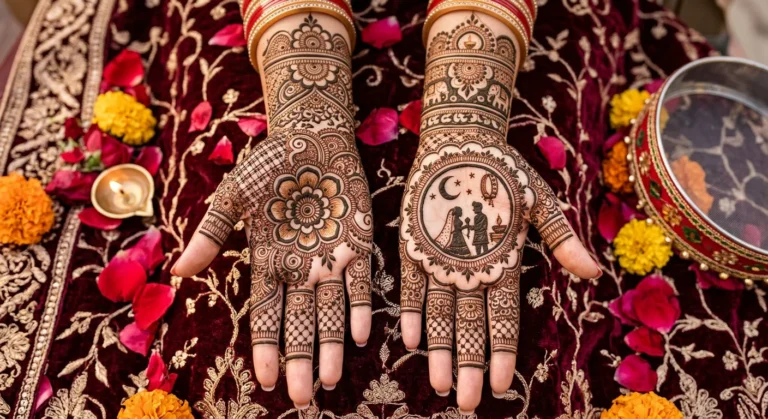 Simple mehndi art Karwa Chauth design with elegant floral henna patterns