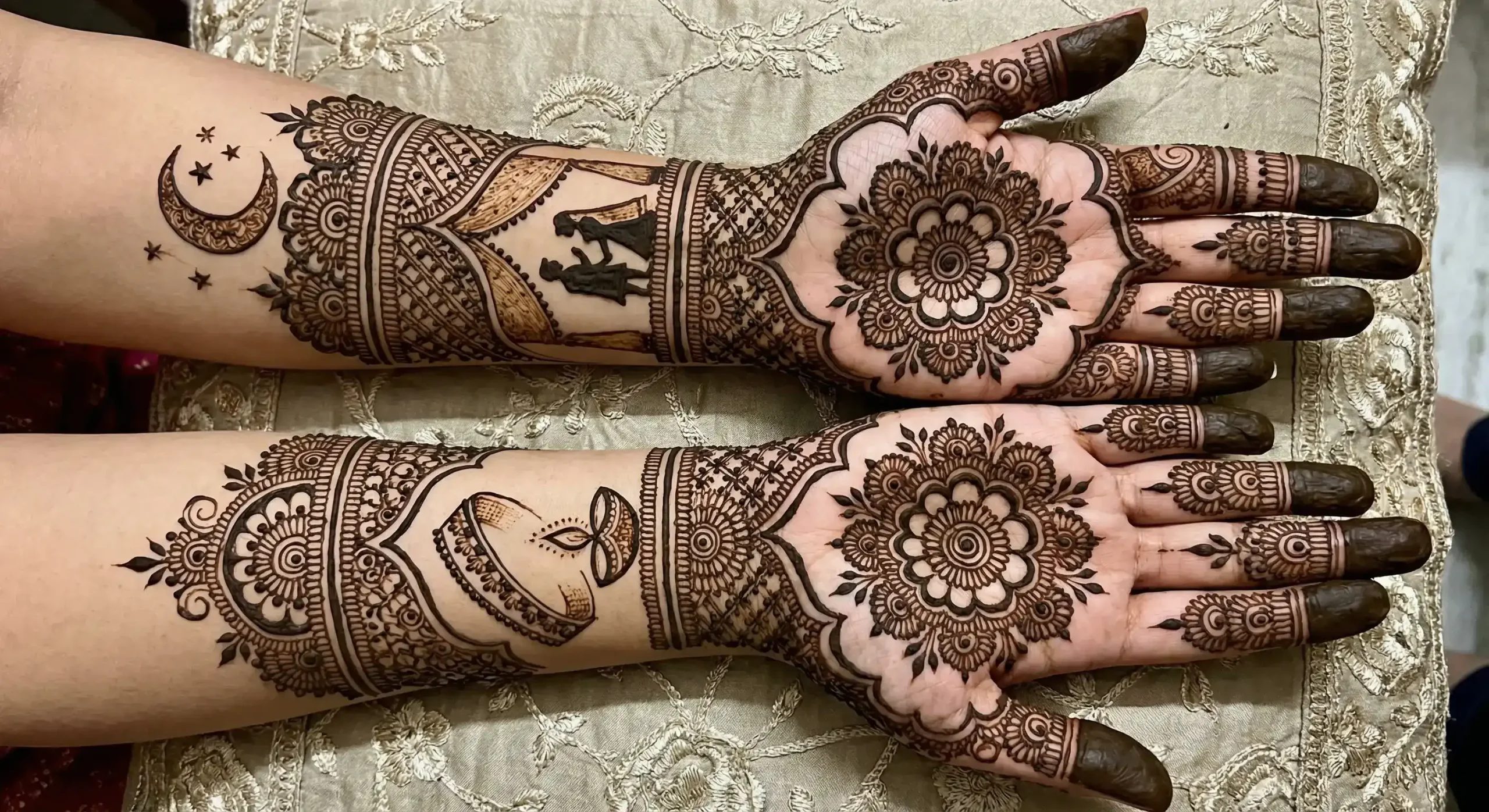 Stylish festival look Karwa Chauth mehndi design with elegant floral henna patterns
