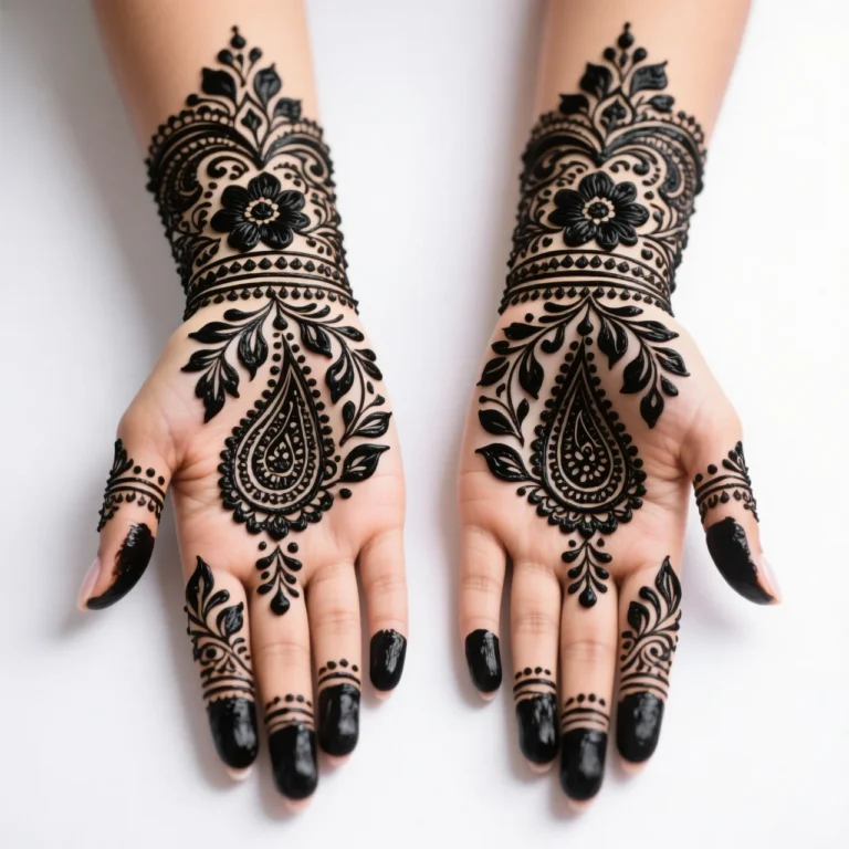 Modern Arabic front hand mehndi design with elegant floral henna patterns