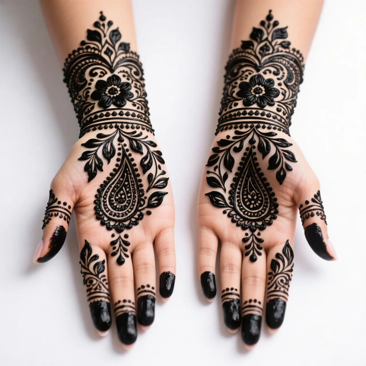 Modern Arabic front hand mehndi design with elegant floral henna patterns