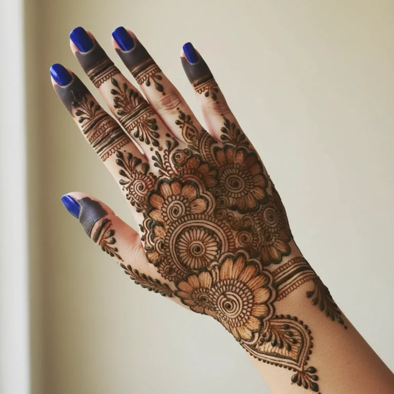 Latest new mehndi design with elegant floral and intricate henna patterns