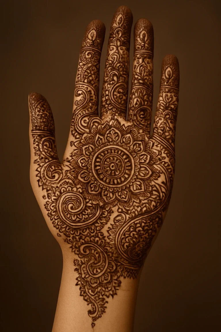 Elegant Arabic mehndi design with graceful floral patterns for girls and women