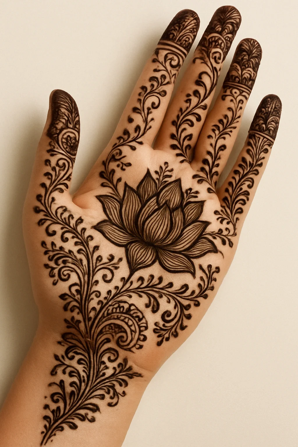 Modern Arabic floral mehndi design with stylish flower pattern and graceful henna details