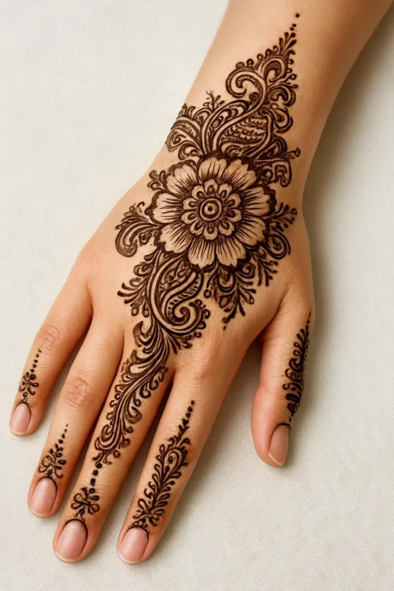 Beautiful new mehndi design with elegant floral henna patterns