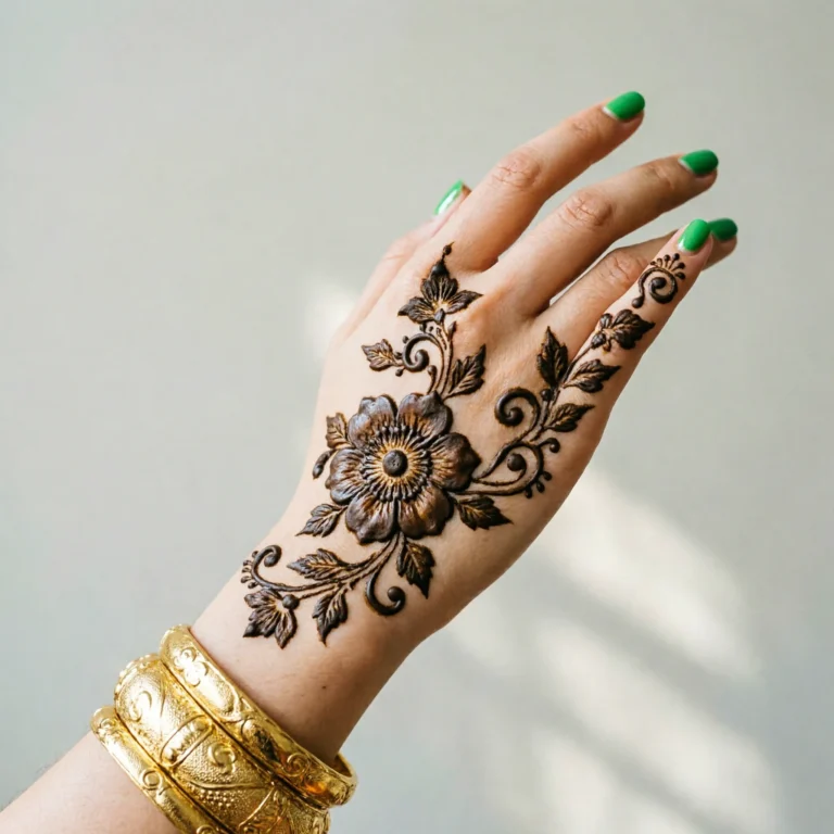 Latest beautiful mehndi design featuring intricate decorative henna artwork