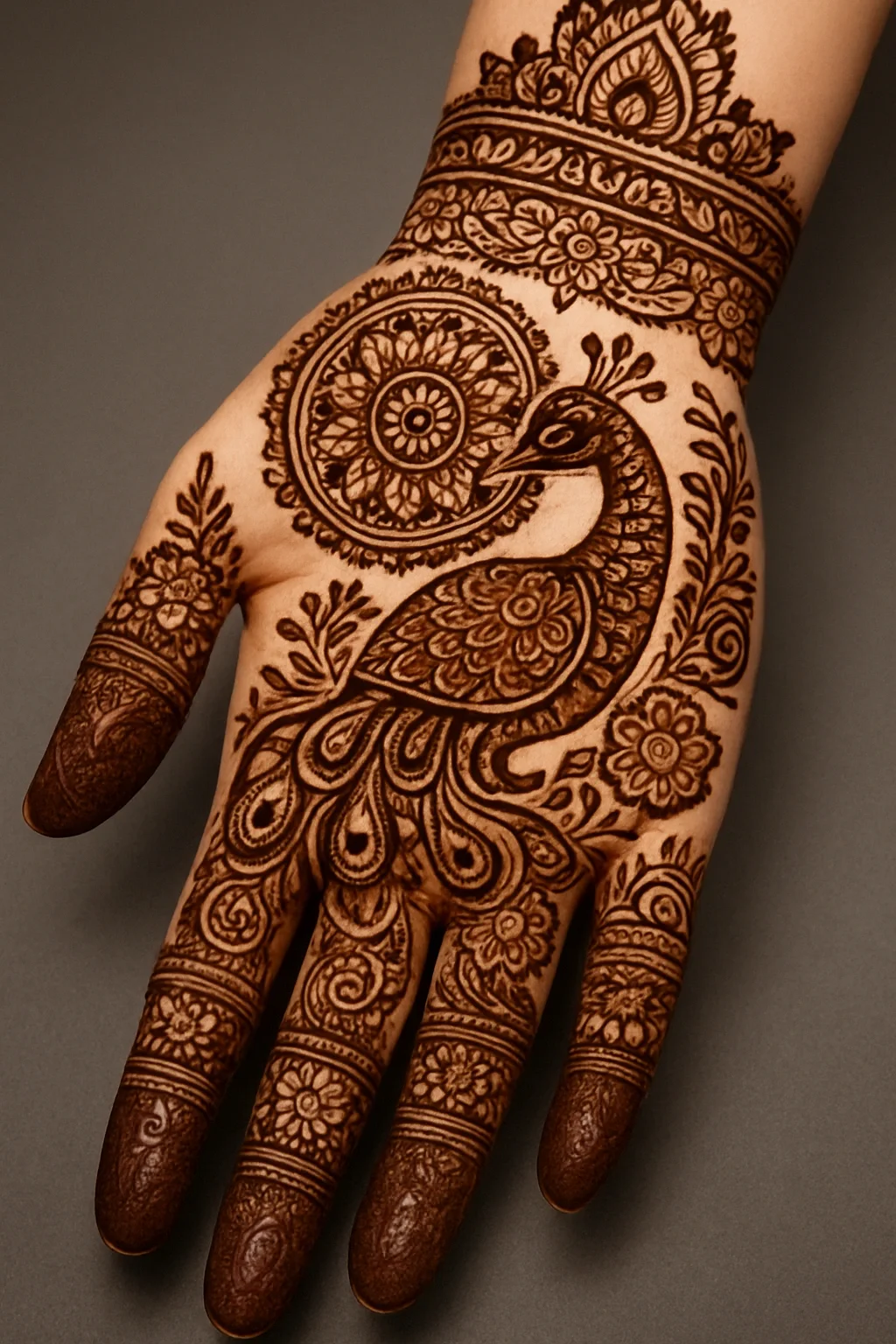 Latest bridal mehndi design with elegant floral henna patterns