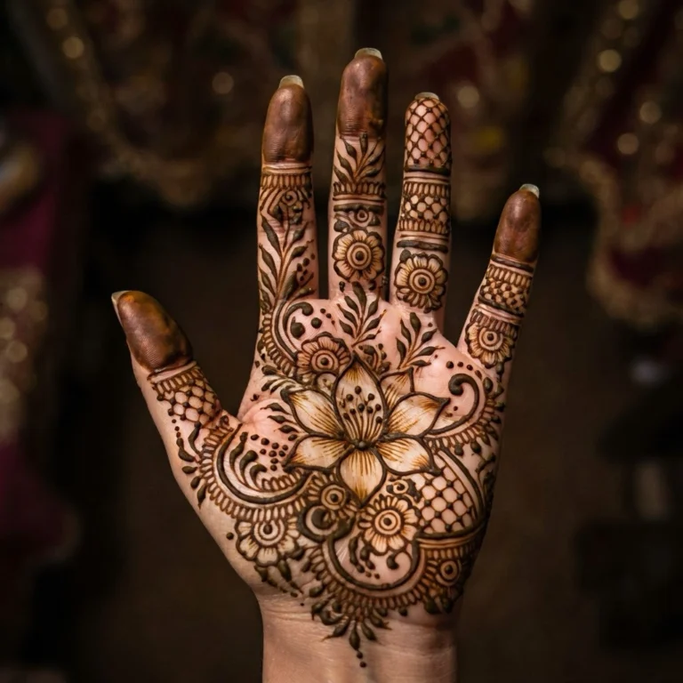 New creative hand mehndi design with elegant floral henna artwork