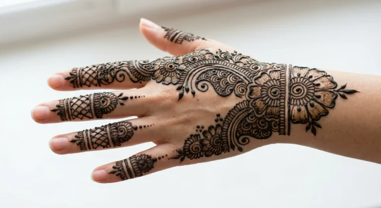 Beautiful new designer mehndi design featuring intricate floral and paisley artwork