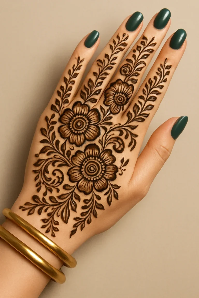 Latest mehndi design with detailed floral henna patterns and elegant artwork