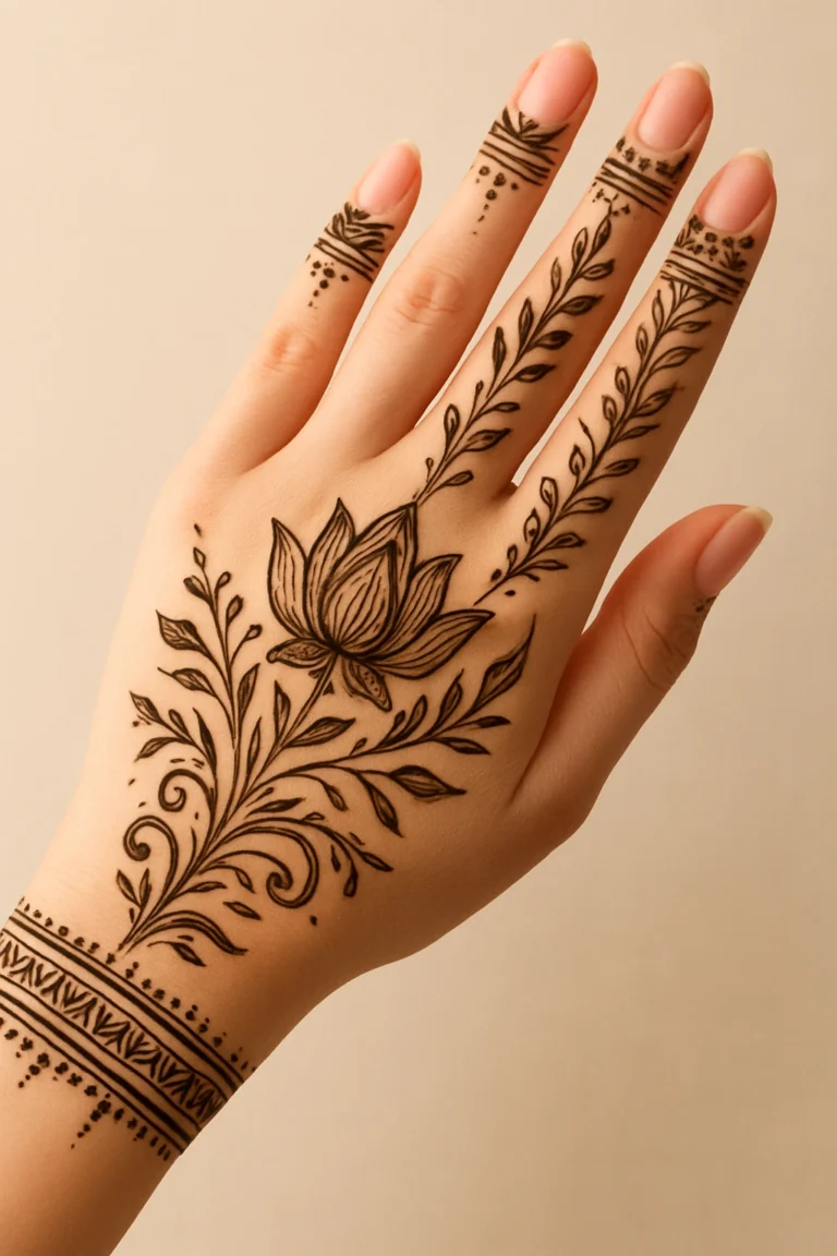 Latest elegant pattern mehndi design with intricate floral henna artwork
