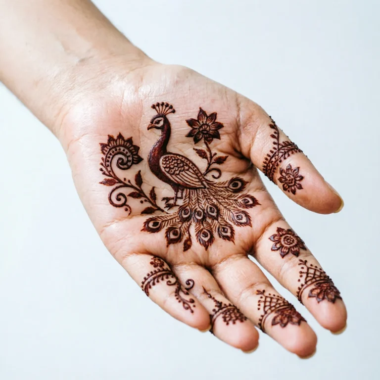 Trendy new mehndi design showcasing fashionable decorative henna artwork