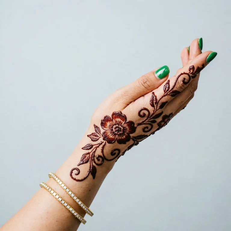 Latest floral back hand mehndi design with elegant flower henna patterns