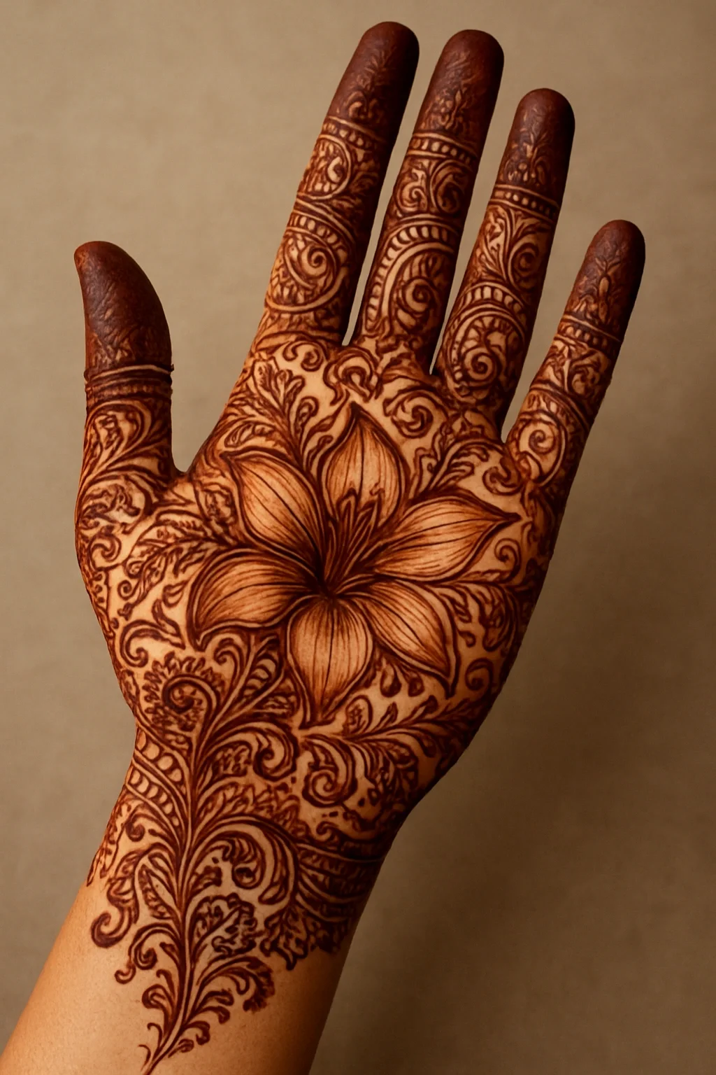 Beautiful new floral mehndi design featuring intricate flower pattern henna details