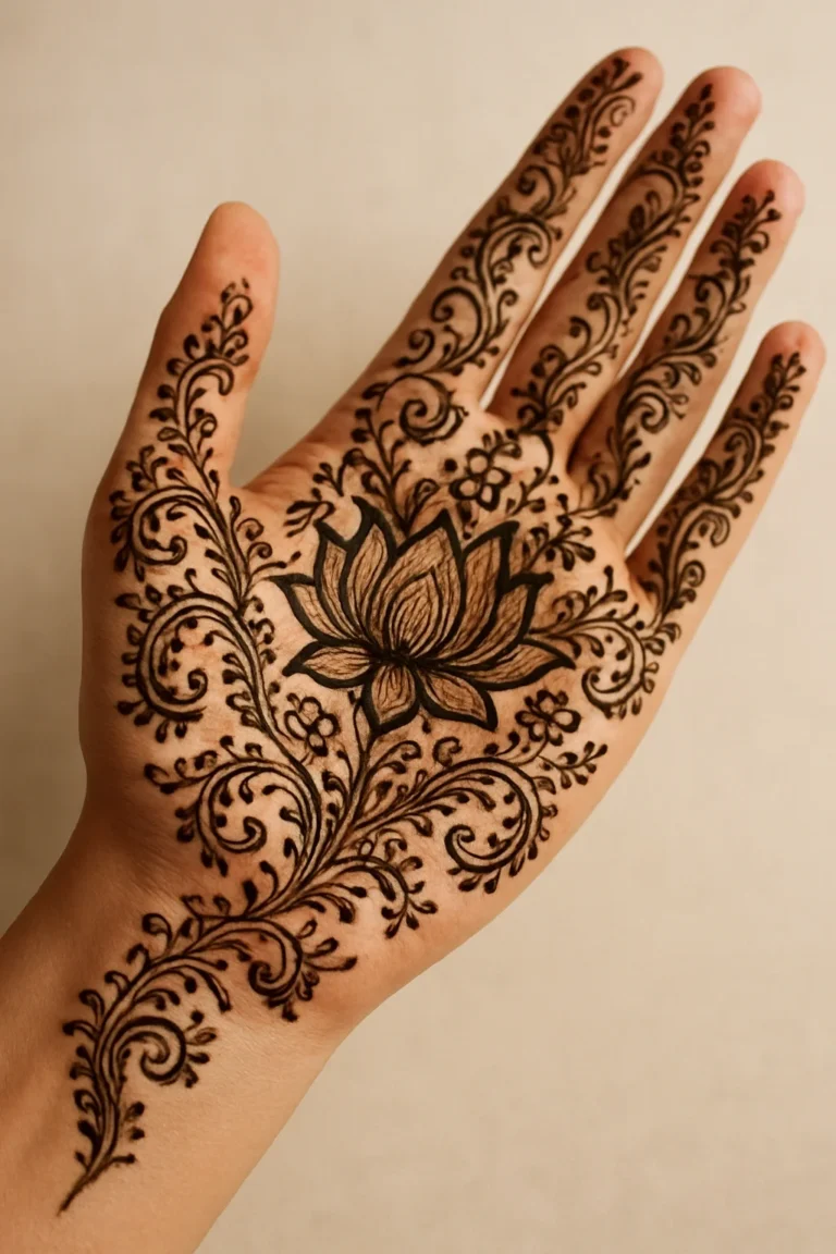 New front hand floral mehndi design with elegant flower henna patterns
