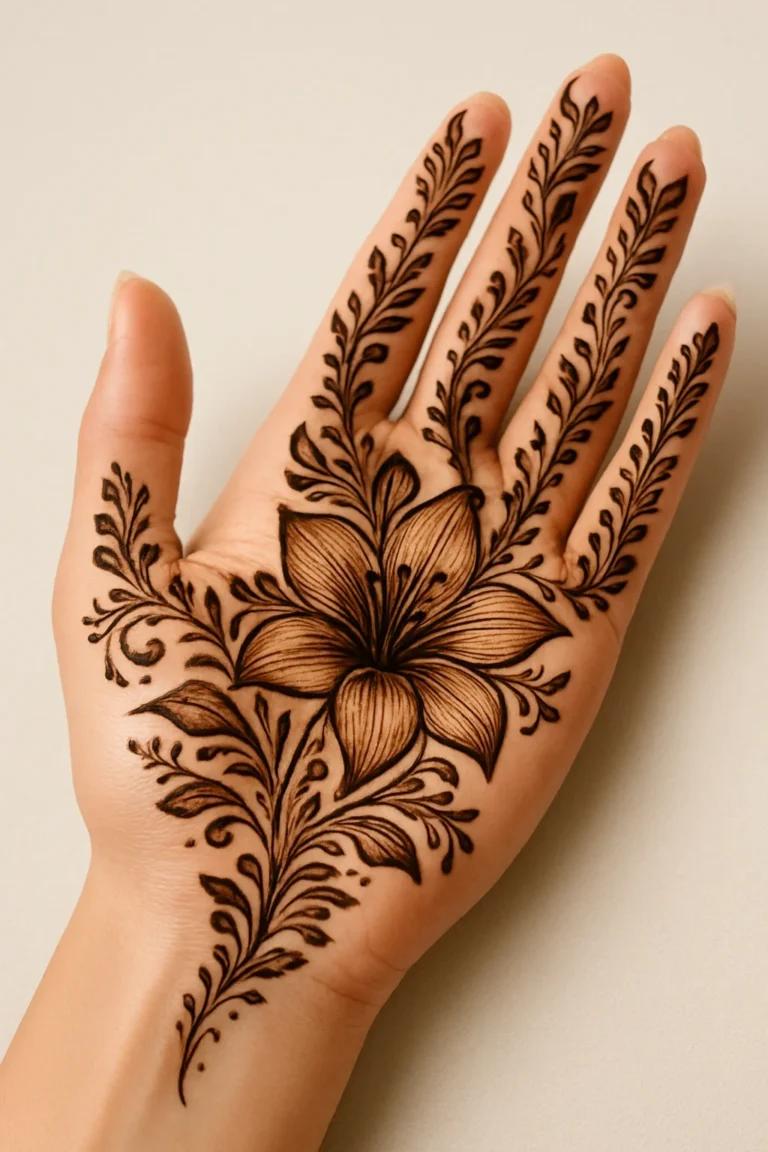 Latest new front hand mehndi design with elegant floral henna patterns