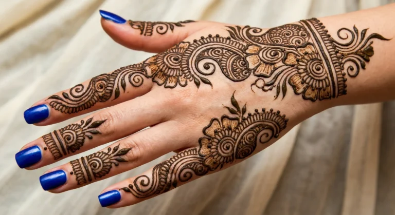 New full coverage mehndi design with intricate floral henna patterns