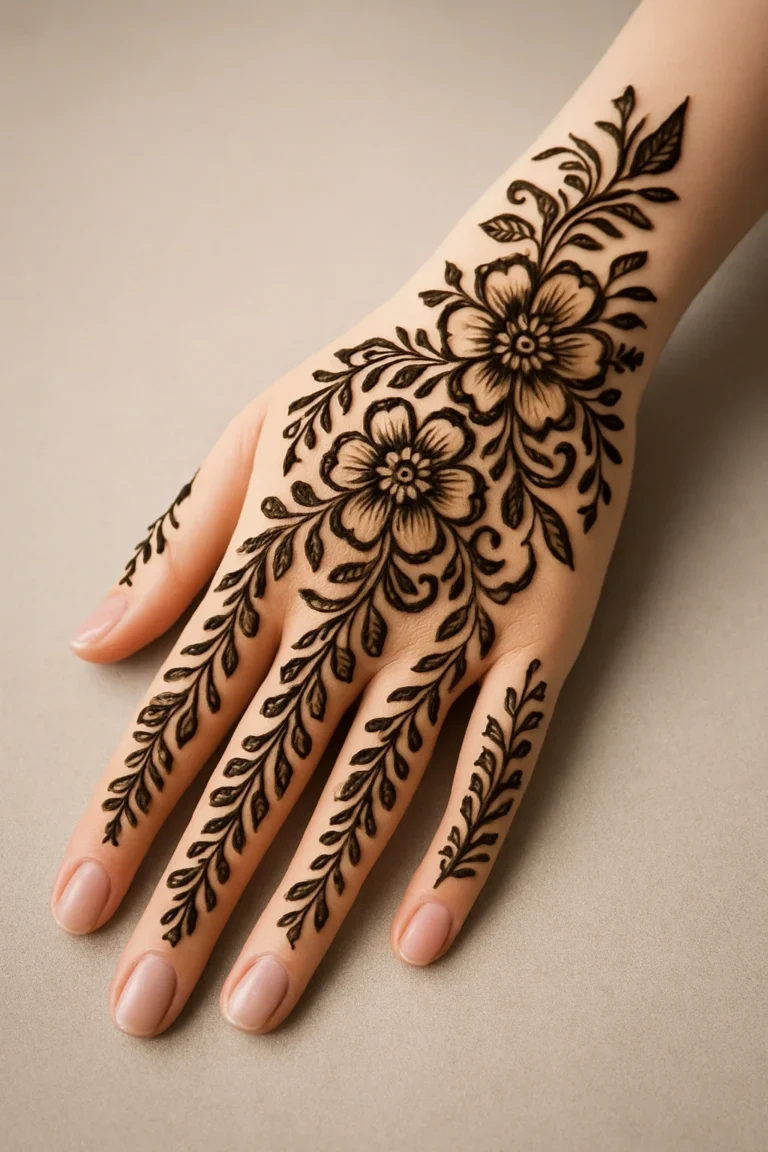 New full hand mehndi design with elegant floral henna patterns
