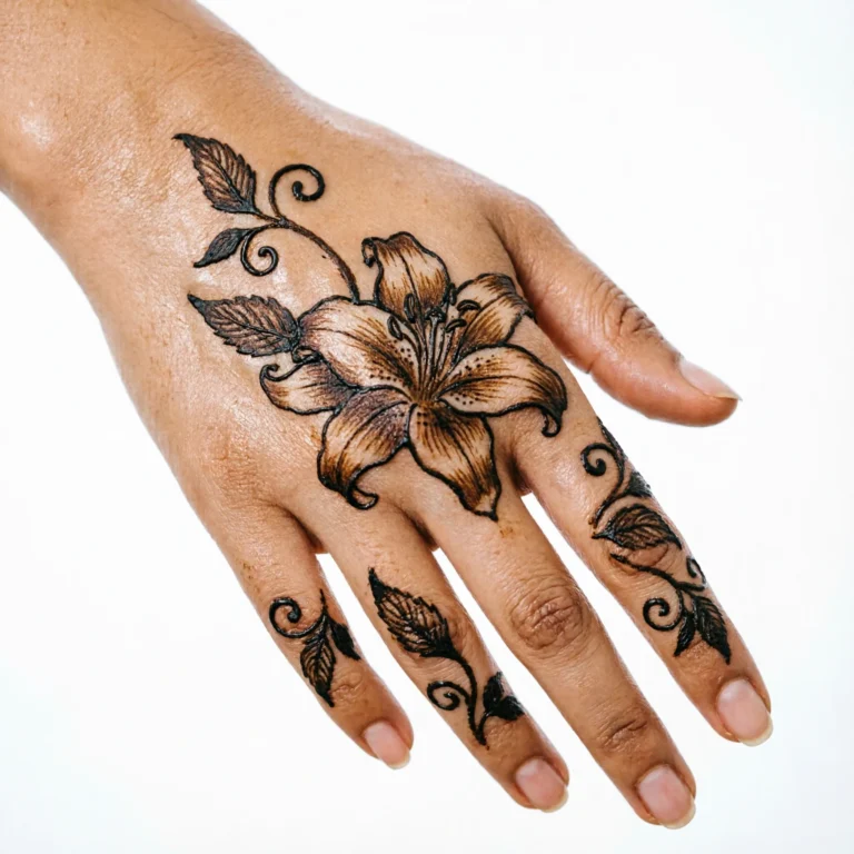 New half coverage mehndi design with elegant floral henna patterns