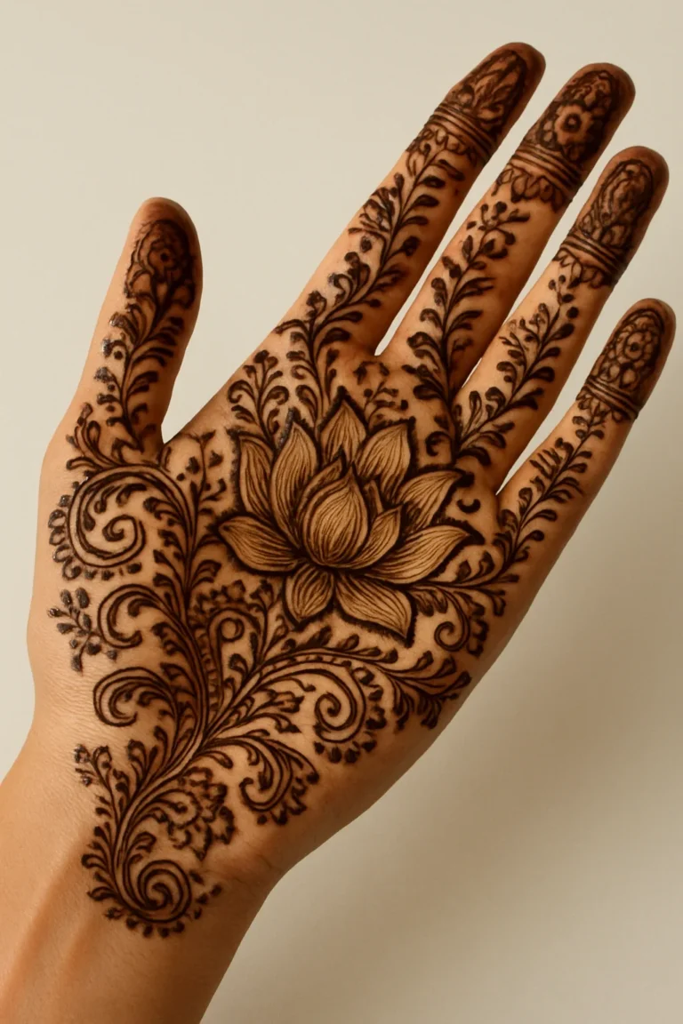 New hand art mehndi design with elegant floral henna patterns