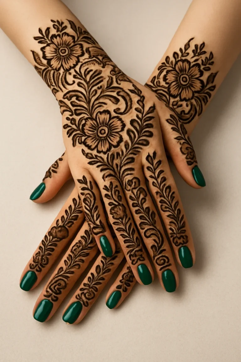 Beautiful new hand decoration mehndi design featuring intricate floral henna artwork