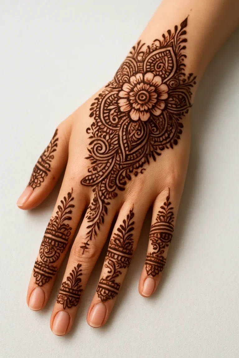 New modern mehndi design with elegant floral henna patterns