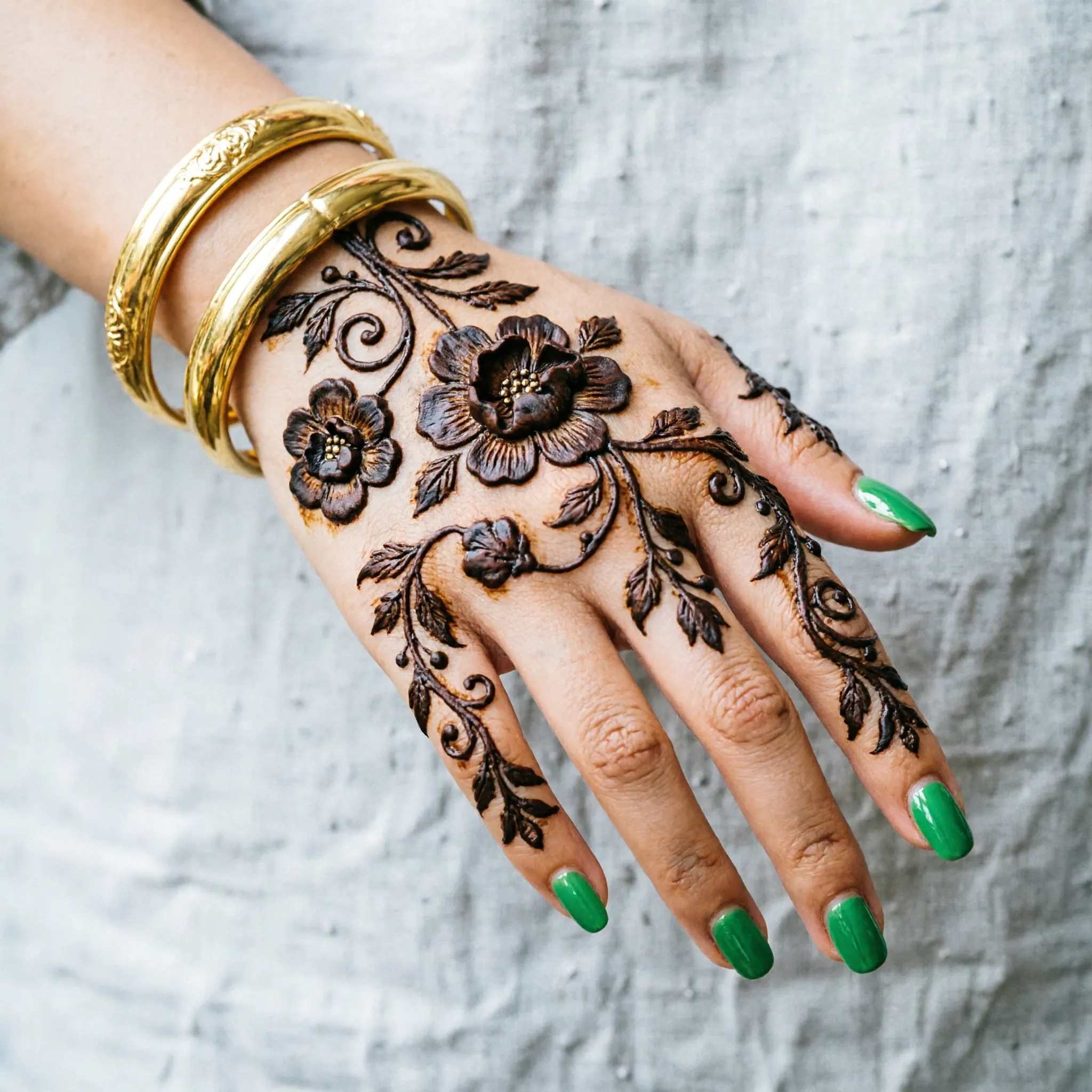 Beautiful new modern mehndi design featuring intricate floral henna patterns