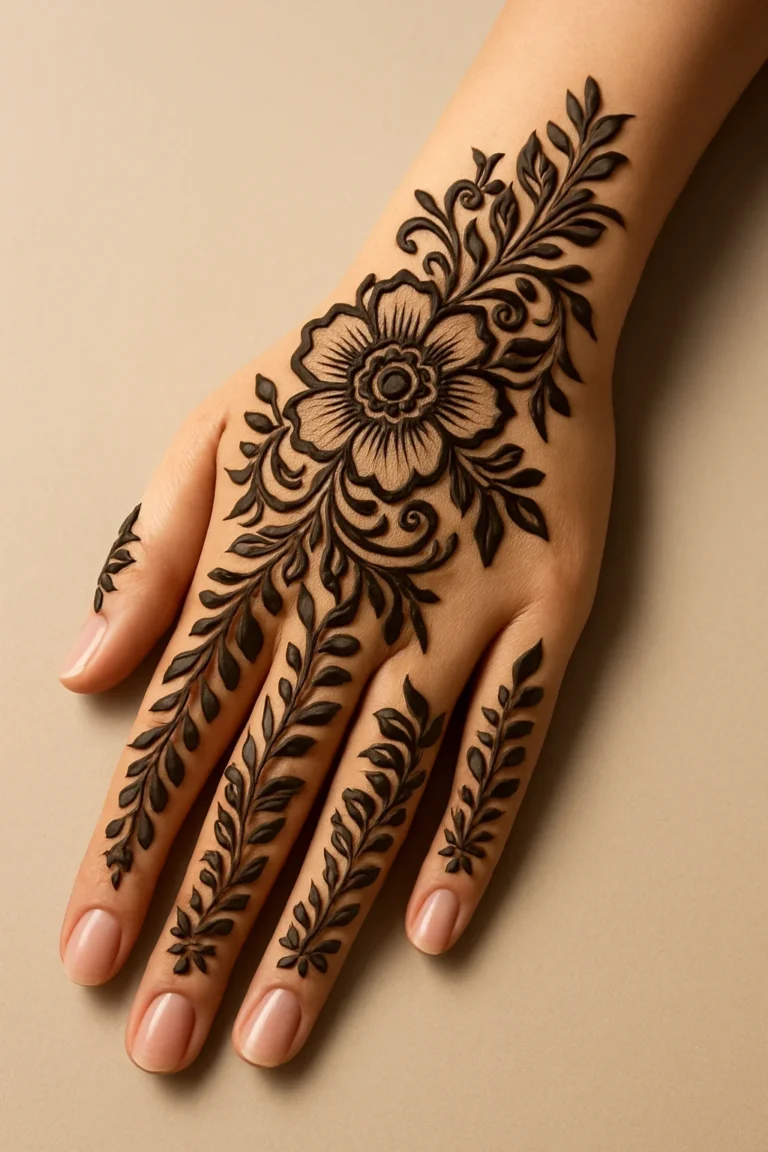 New popular hand pattern mehndi design with elegant floral henna artwork